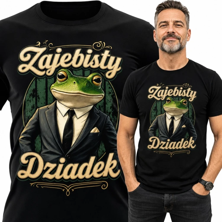 Koszulka męska „Zajebisty Dziadek” - żaba w garniturze dla dziadka