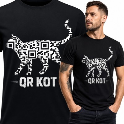 Koszulka męska „QR Kot” - sylwetka kota z kodu QR dla kociarza