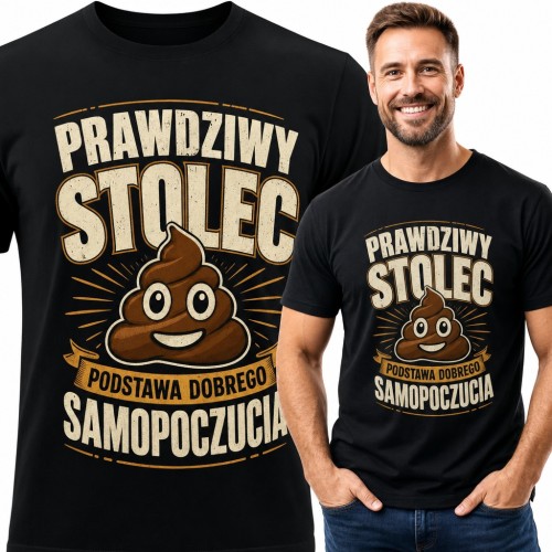Koszulka męska z uśmiechniętą kupą emoji „Prawdziwy stolec podstawa dobrego samopoczucia”