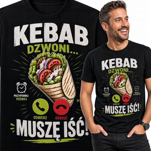 Koszulka męska z kebabem „Kebab dzwoni... muszę iść!” - śmieszny nadruk
