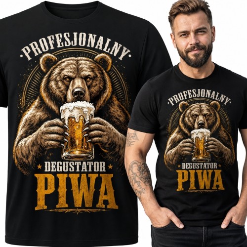 Koszulka męska z niedźwiedziem „Profesjonalny degustator piwa” - humorystyczny nadruk retro