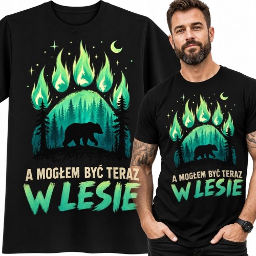 Koszulka męska z niedźwiedziem „A mogłem być teraz w lesie” - leśny motyw