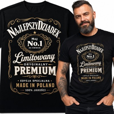 Koszulka męska „Najlepszy Dziadek” - etykieta w stylu whisky No.1