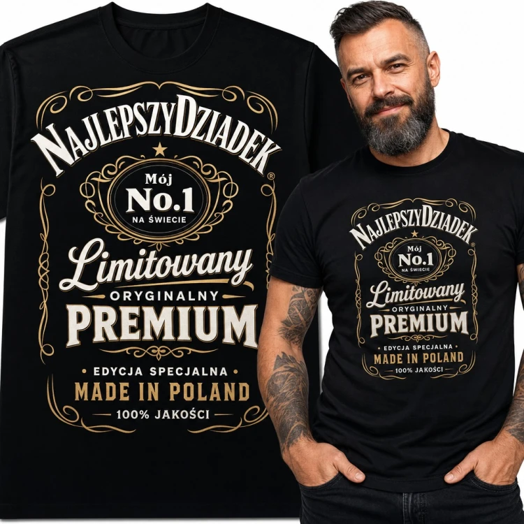 Koszulka męska „Najlepszy Dziadek” - etykieta w stylu whisky No.1