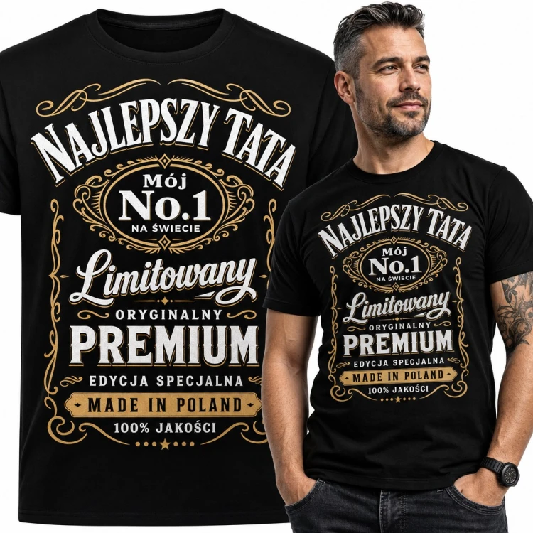 Koszulka męska „Najlepszy tata” - etykieta retro No.1 na Dzień Ojca