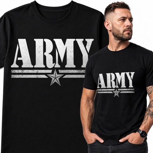 Koszulka męska „Army” z gwiazdą i paskami w stylu wojskowym