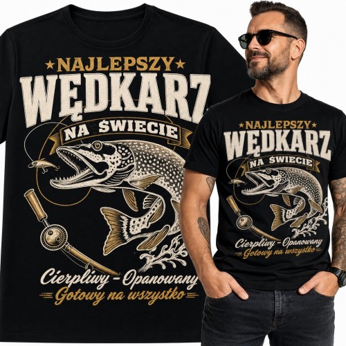 Koszulka męska „Najlepszy wędkarz na świecie” - szczupak i wędka