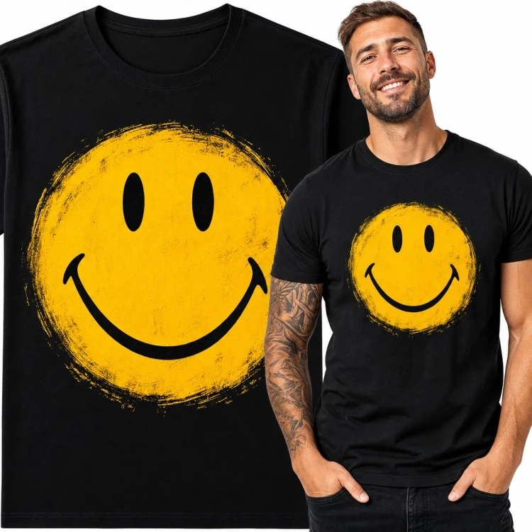 Koszulka męska z uśmiechniętą buźką smiley w stylu grunge