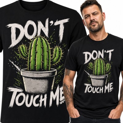 Koszulka męska z kaktusem w doniczce - „Don't touch me”