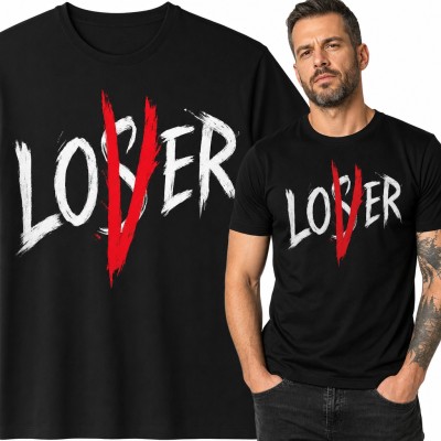 Koszulka męska „Loser” z czerwonym V - Lover w stylu horroru To