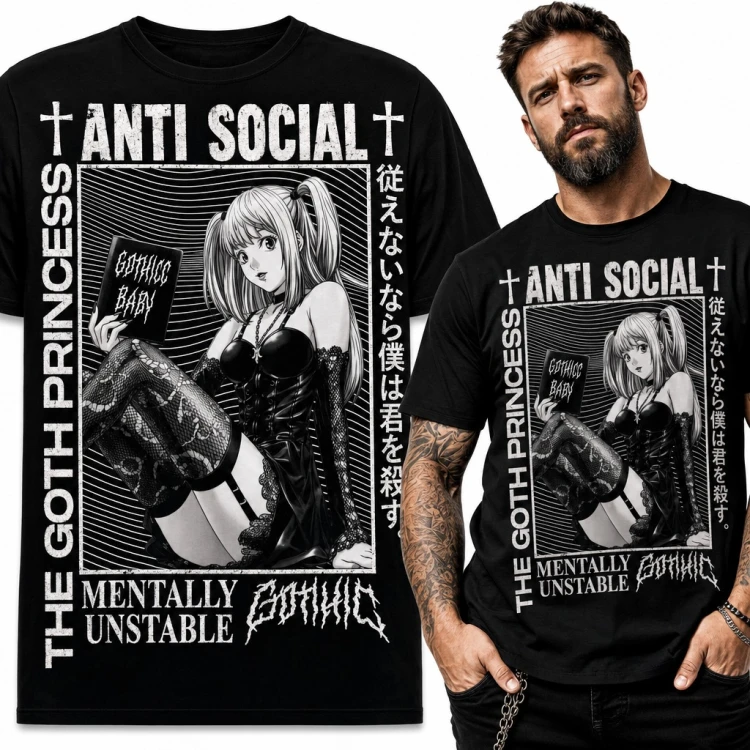 Koszulka męska „Anti Social” - gotycka dziewczyna anime z księgą Gothicc Baby