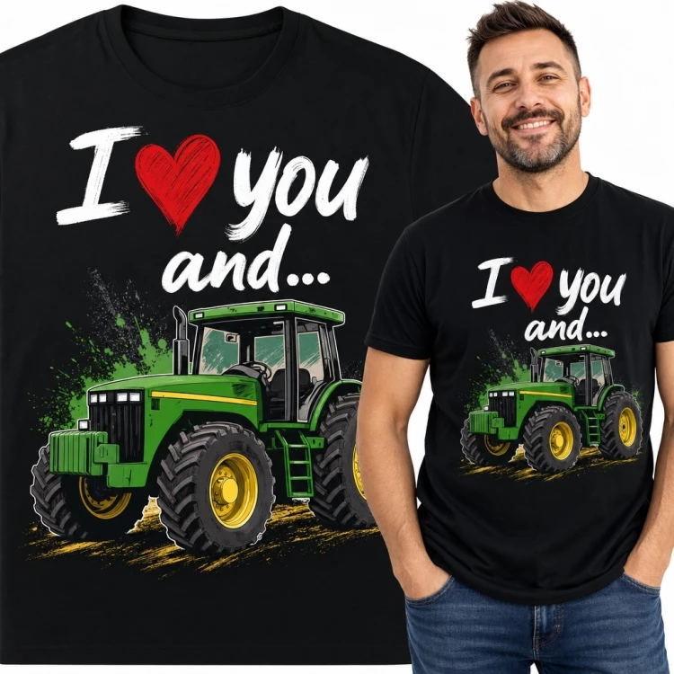 Koszulka męska z traktorem „I ❤️ you and...” - dla rolnika