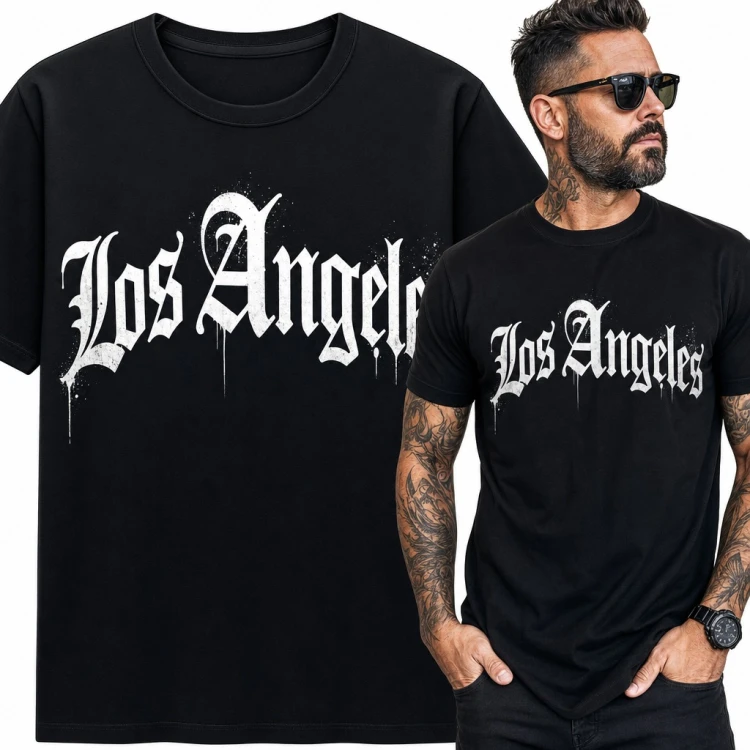 Koszulka męska „Los Angeles” - gotycki napis z zaciekami w stylu graffiti