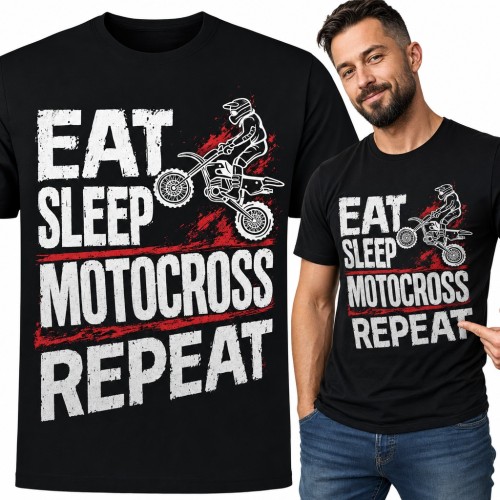 Koszulka męska „Eat Sleep Motocross Repeat” - zawodnik w skoku dla crossowca