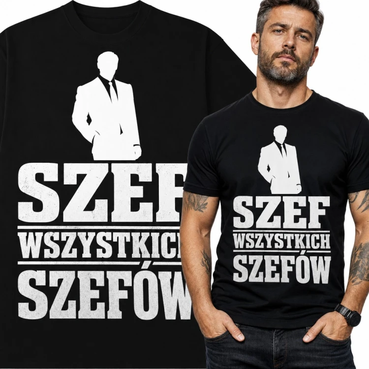 Koszulka męska „Szef wszystkich szefów” - sylwetka w garniturze dla szefa