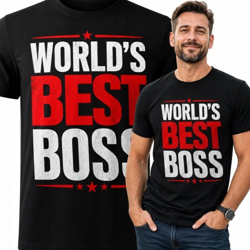 Koszulka męska dla szefa „World's Best Boss” - czerwono-biały nadruk