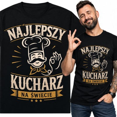 Koszulka męska „Najlepszy kucharz na świecie” - wąsaty szef kuchni z gestem OK