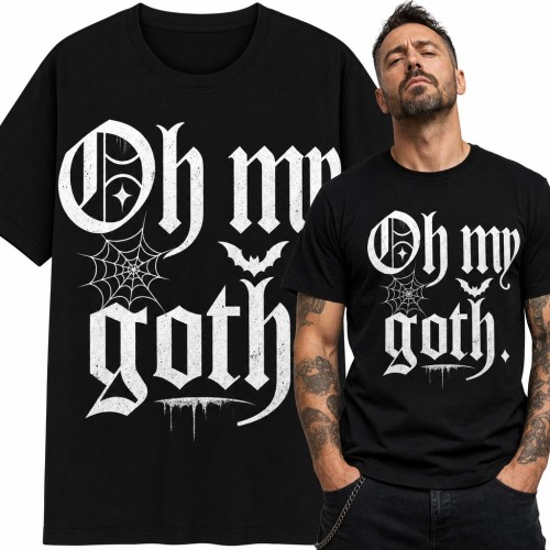 Koszulka męska „Oh my goth.” - gotycki napis z nietoperzem i pajęczyną