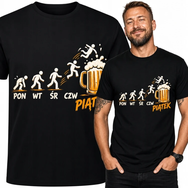 Koszulka męska z kuflem piwa „Piątek” - humor na weekend