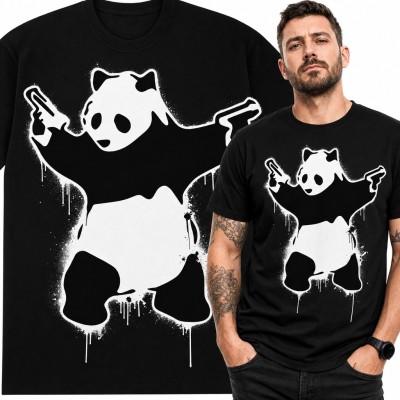 Koszulka męska panda z pistoletami - graffiti street art