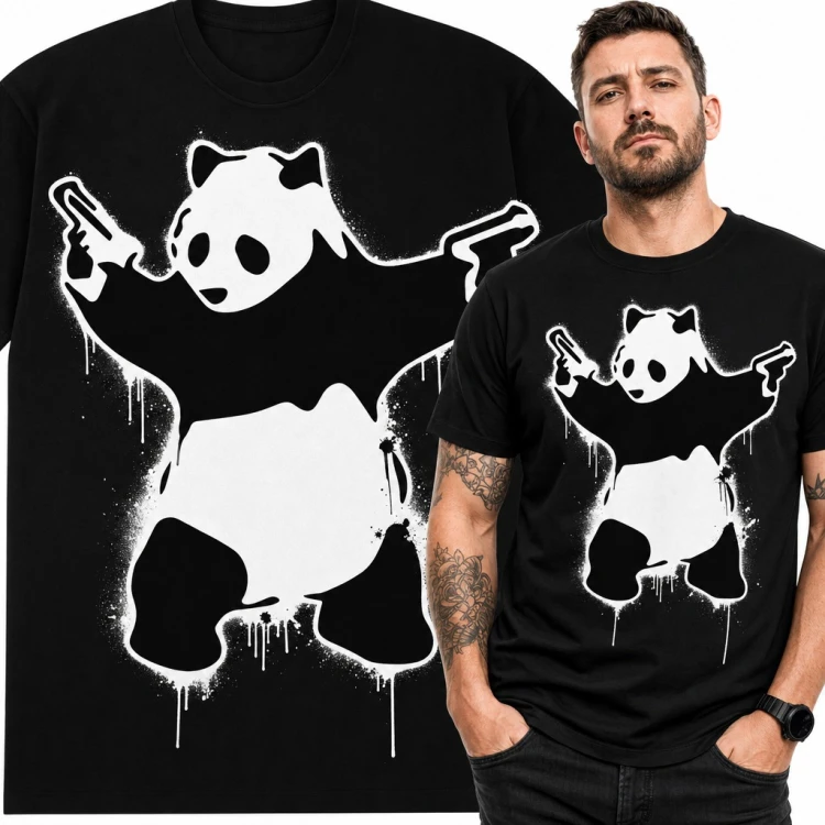 Koszulka męska panda z pistoletami - graffiti street art