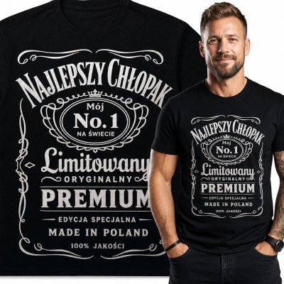 Koszulka męska „Najlepszy Chłopak” - etykieta whisky No.1 na prezent dla chłopaka