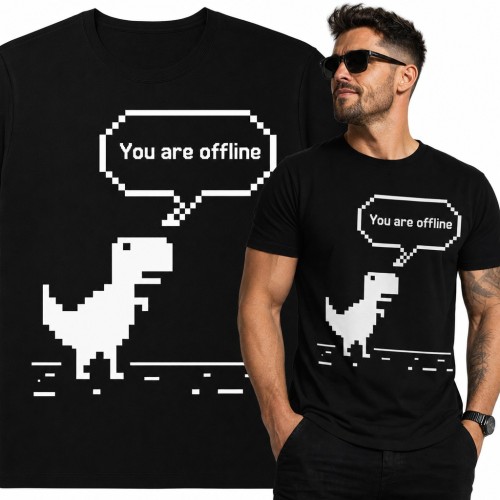 Koszulka męska „You are offline” - pikselowy dinozaur z gry bez internetu