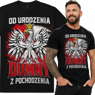 Koszulka męska patriotyczna z orłem w koronie „Od urodzenia dumny z pochodzenia”