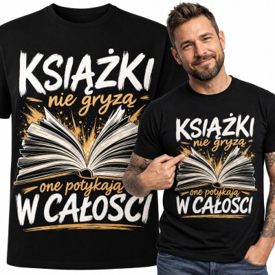 Koszulka męska „Książki nie gryzą one potykają w całosci” - dla mola książkowego z otwartą książką