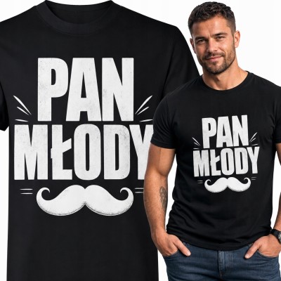 Koszulka męska „Pan Młody” z wąsami - na wieczór kawalerski