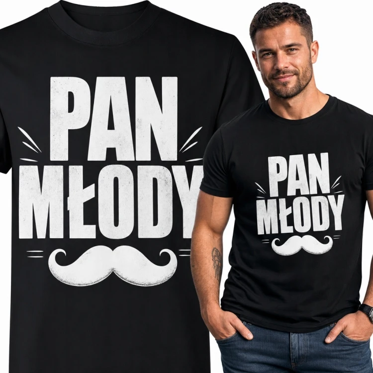 Koszulka męska „Pan Młody” z wąsami - na wieczór kawalerski