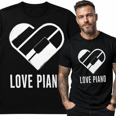 Koszulka męska „Love Piano” - serce z klawiszy fortepianu dla pianisty