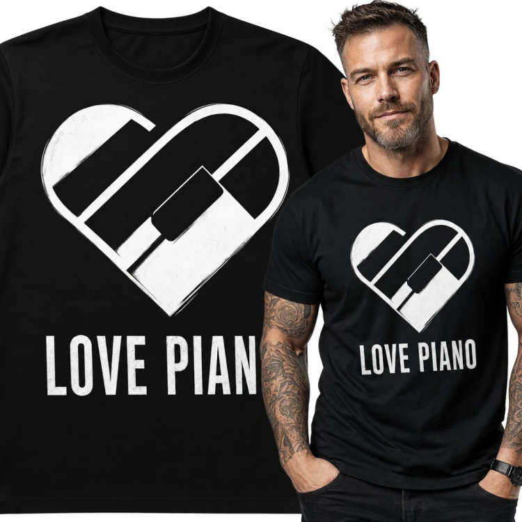 Koszulka męska „Love Piano” - serce z klawiszy fortepianu dla pianisty