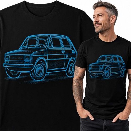 Koszulka męska z maluchem - neonowy rysunek klasycznego auta retro