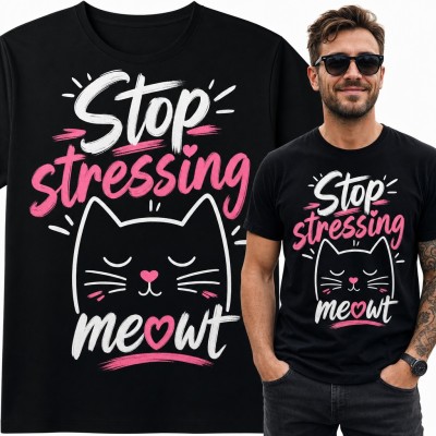 Koszulka męska „Stop stressing meowt” - relaksujący kot dla kociarza