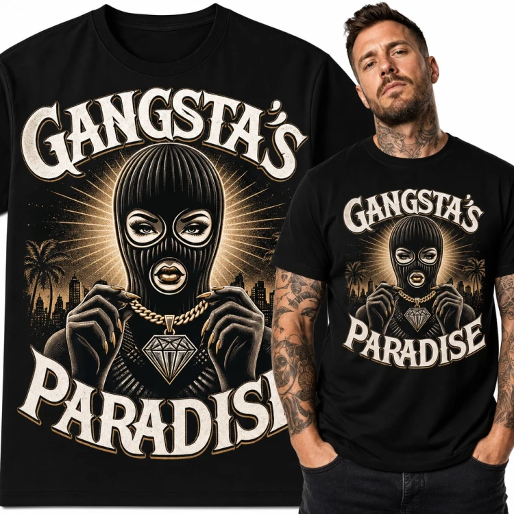 Koszulka męska „Gangsta's Paradise” - postać w kominiarce z diamentem