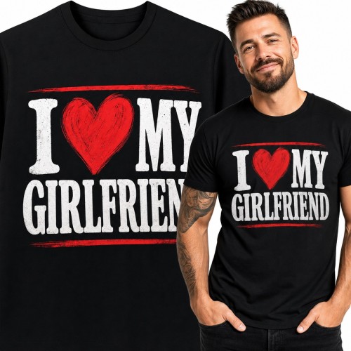 Koszulka męska „I ♥ My Girlfriend” - czerwone serce na walentynki