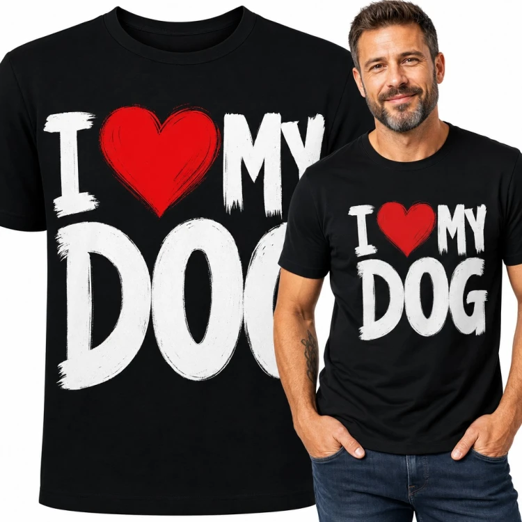 Koszulka męska „I ❤ my dog” - czerwone serce dla psiarza