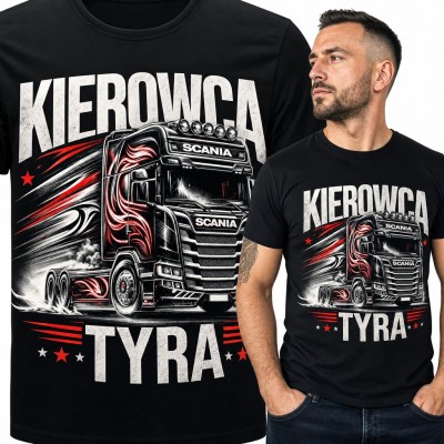 Koszulka męska „Kierowca Tyra” - ciężarówka Scania dla tirowca