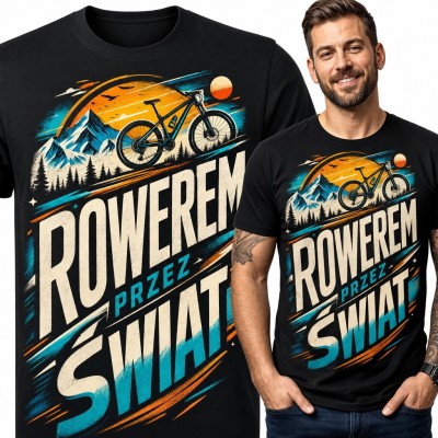 Koszulka męska z rowerem górskim „Rowerem przez świat” - dla rowerzysty