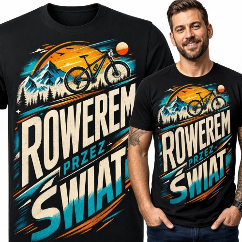 Koszulka męska z rowerem górskim „Rowerem przez świat” - dla rowerzysty