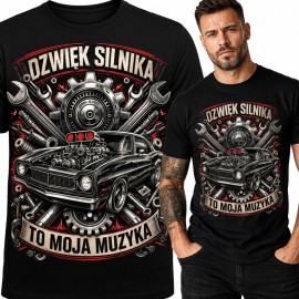 Koszulka męska „Dzwięk silnika to moja muzyka” - muscle car z kluczami dla mechanika