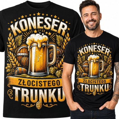 Koszulka męska „Koneser złocistego trunku” - kufel piwa z chmielem dla piwosza