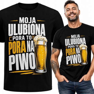 Koszulka męska z kuflem piwa „Moja ulubiona pora to pora na piwo” - zabawny nadruk