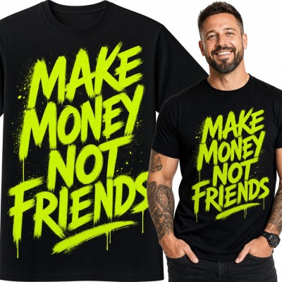 Koszulka męska graffiti z napisem „Make money not friends” - neonowa zieleń