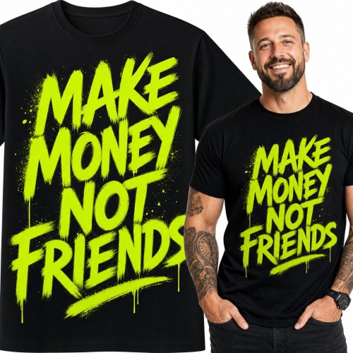 Koszulka męska graffiti z napisem „Make money not friends” - neonowa zieleń