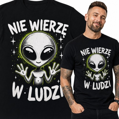 Koszulka męska z kosmitą - „Nie wierzę w ludzi”
