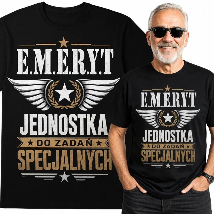 Koszulka męska „E.M.E.R.Y.T jednostka do zadań specjalnych” - skrzydła i gwiazda