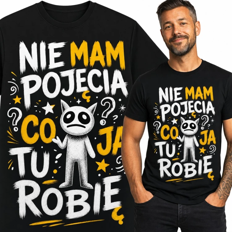 Koszulka męska „Nie mam pojęcia co ja tu robię” ze zdezorientowanym stworkiem