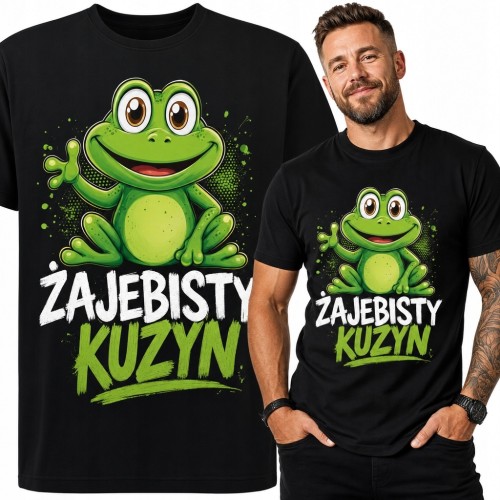 Koszulka męska z żabą „Zajebisty kuzyn” - śmieszny wzór dla kuzyna